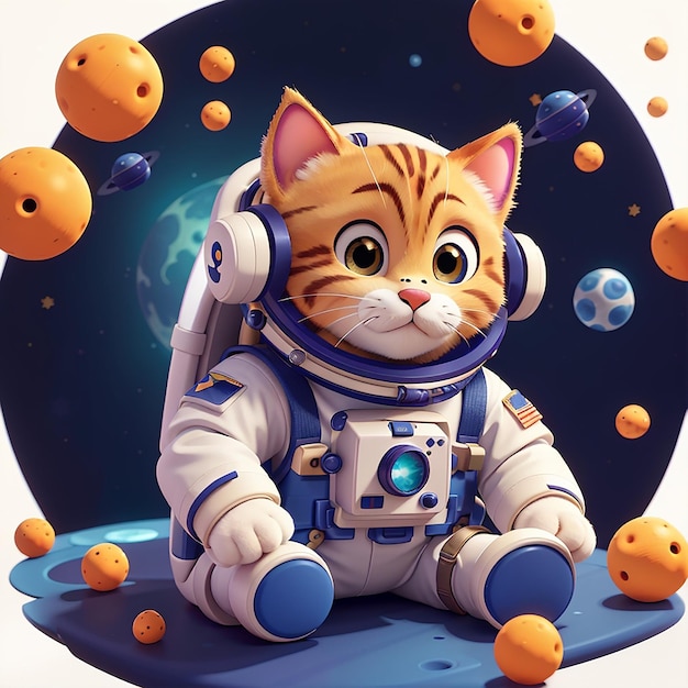 Astronauta gato lindo jugando a la pelota de hilo Ícono vectorial de dibujos animados Ilustración Icono de ciencia animal Concepto aislado Estilo de dibujo animado plano vectorial premium