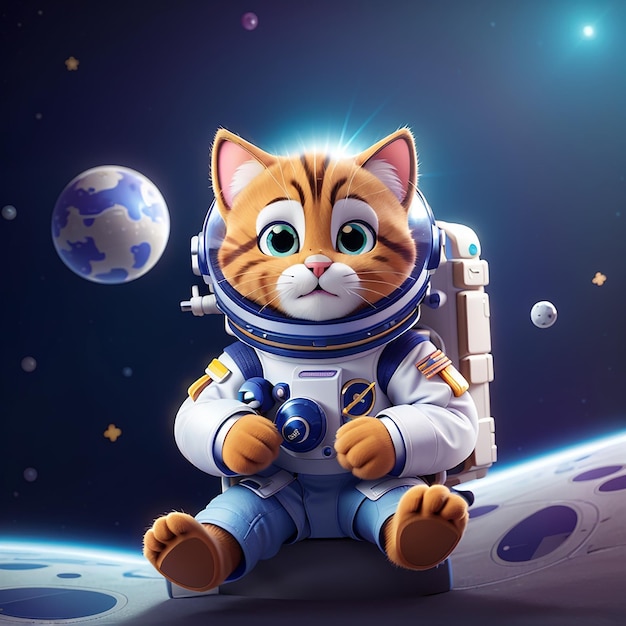 Astronauta gato lindo jugando a la pelota de hilo Ícono vectorial de dibujos animados Ilustración Icono de ciencia animal Concepto aislado Estilo de dibujo animado plano vectorial premium