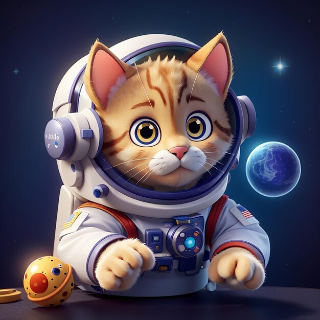 Astronauta gato lindo jugando a la pelota de hilo Icono vectorial de dibujos animados Ilustración Icono de ciencia animal Concepto de vector premium aislado