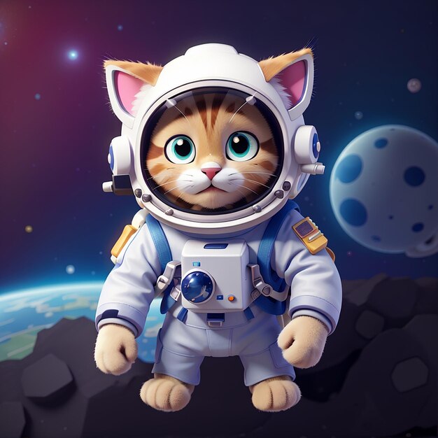 Astronauta gato lindo jugando a la pelota de hilo Icono vectorial de dibujos animados Ilustración Icono de ciencia animal Concepto de vector premium aislado