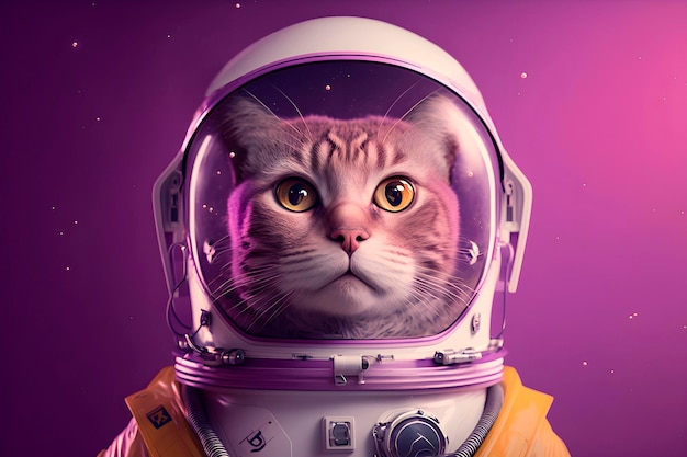 Astronauta gato en púrpura Espacio generado por IA