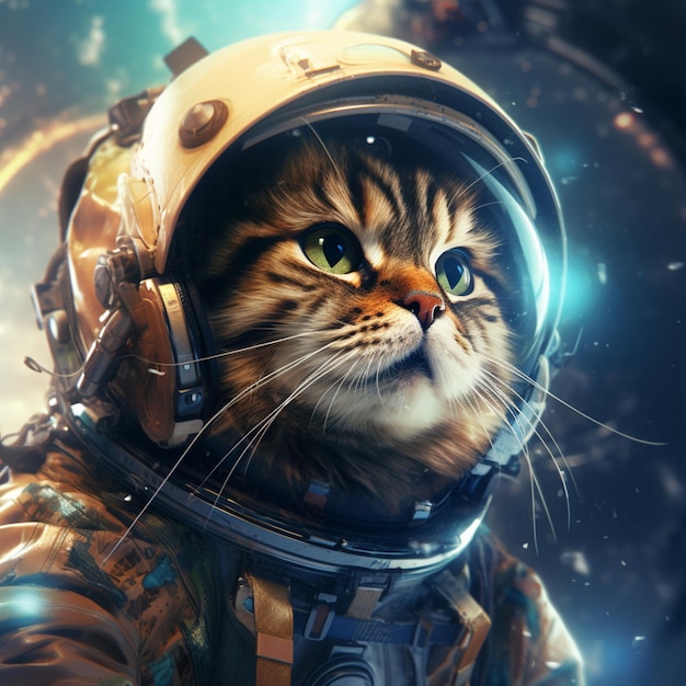 astronauta gato vestindo um traje espacial no espaço