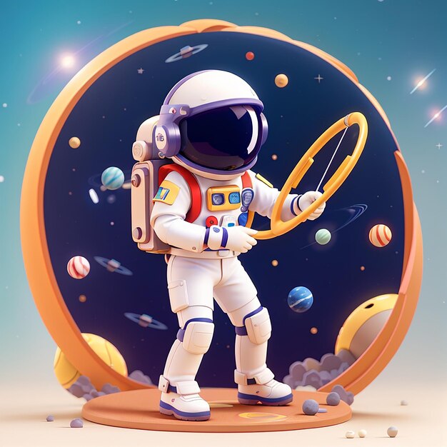 El astronauta Hula Hooping en la ilustración vectorial del planeta