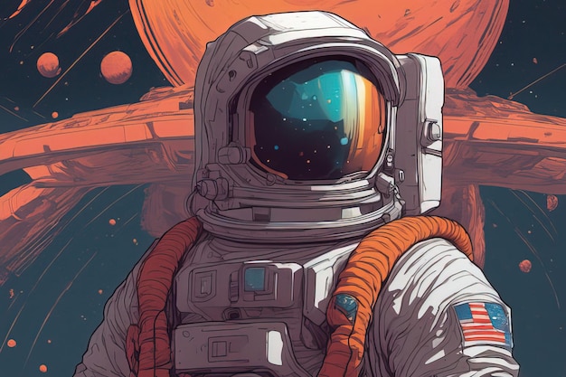 Astronauta en la ilustración de vector de espacio