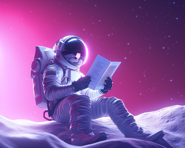 Astronauta lendo o livro na lua