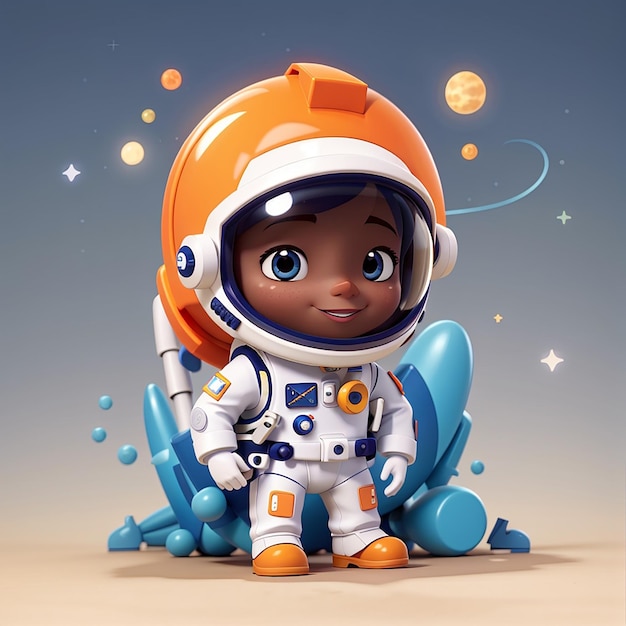 Astronauta lindo apoyado en un cohete icono de dibujos animados de vector ilustración icono de tecnología de ciencia aislado