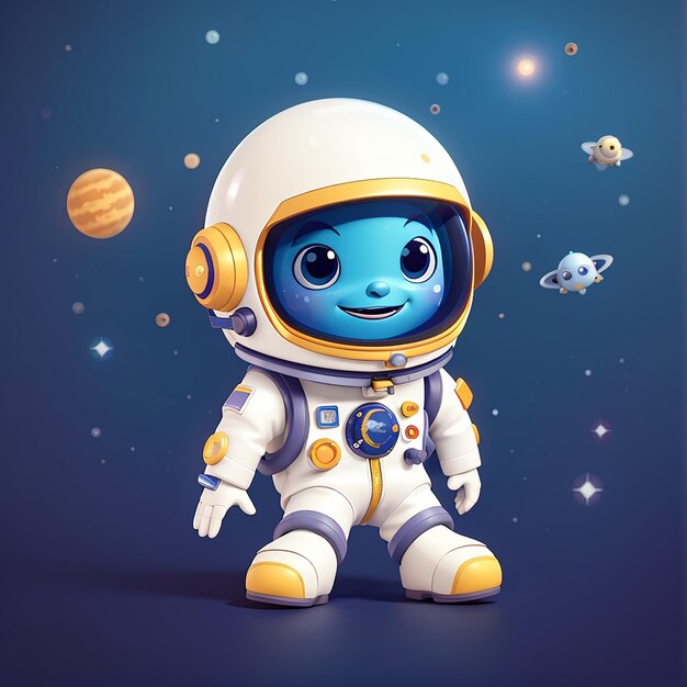 Astronauta lindo con bebé alienígena Icono de dibujos animados vectorial Ilustración Ciencia Tecnología Icono Concepto Aislado Estilo de dibuyos animados plano vectorial premium