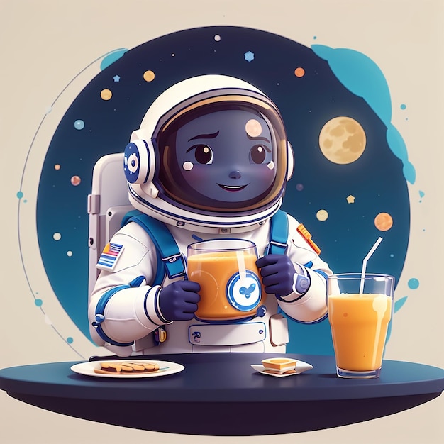 Astronauta lindo Beber café Espacio icono de dibujos animados vectorial Ilustración Ciencia icono de bebidas Concepto aislado estilo de dibuyos animados plano vectorial premium