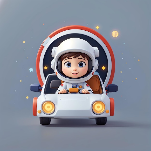 Un astronauta lindo conduciendo un coche de dibujos animados icono vectorial ilustración icono de tecnología de transporte concepto aislado estilo de dibuyos animados vectorial plano premium