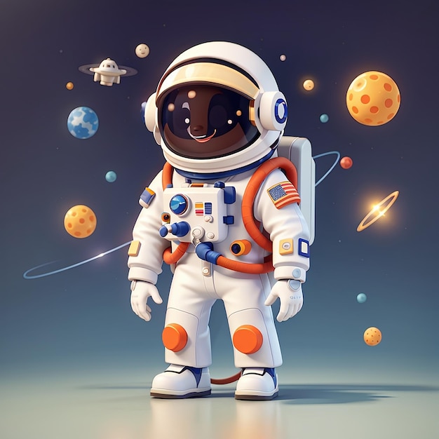 Astronauta lindo confundido pensando dibujos animados icono vectorial ilustración ciencia tecnología aislado plano