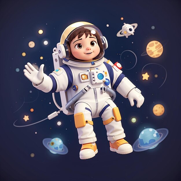 Astronauta lindo flotando en el espacio icono vectorial de dibujos animados ilustración icono de tecnología científica aislado