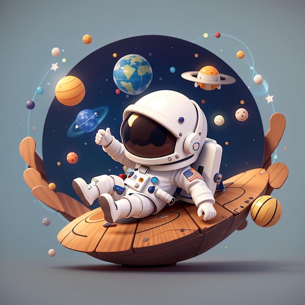 Astronauta lindo flotando con el planeta dibujos animados icono vectorial ilustración ciencia tecnología aislada