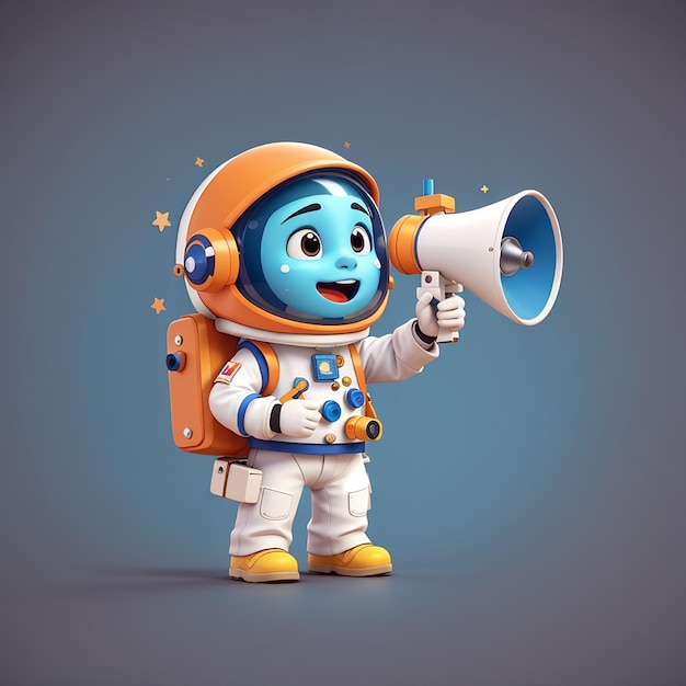 Astronauta lindo hablando con un megáfono Ilustración de icono vectorial de dibujos animados