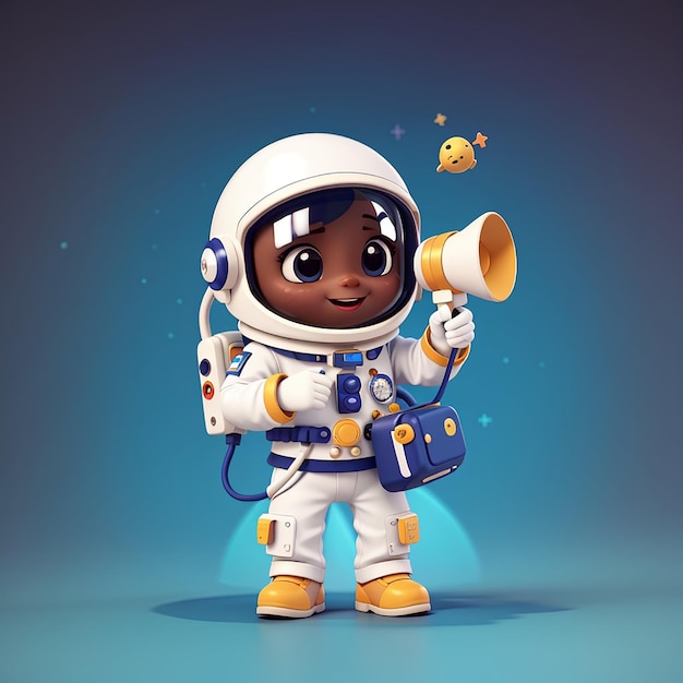 Astronauta lindo hablando con un megáfono Ilustración de icono vectorial de dibujos animados