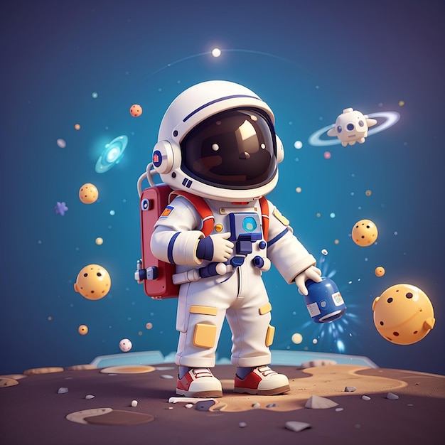 Astronauta lindo jugando al spray espacial dibujos animados icono vectorial ilustración ciencia tecnología aislado plano