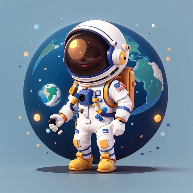 Astronauta lindo jugando a la bola de la Tierra y la Luna Ilustración deportiva científica