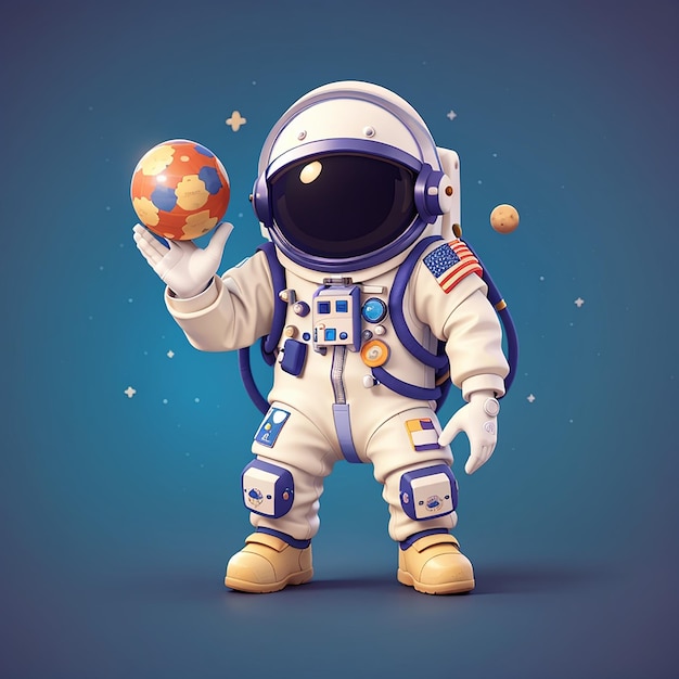 Astronauta lindo jugando a la pelota de la luna Ilustración deportiva de ciencia