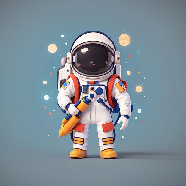 Astronauta lindo sosteniendo un cohete juguete de dibujos animados icono vectorial ilustración ciencia tecnología aislado plano