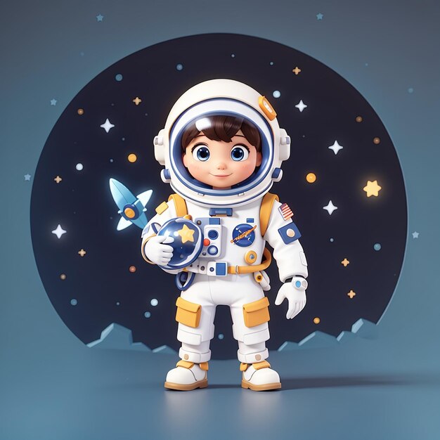 Astronauta lindo sosteniendo una estrella icono vectorial de dibujos animados ilustración icono de tecnología científica aislado plano