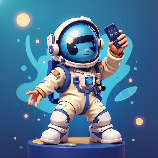 Foto astronauta lindo tocando el controlador de juego icono vectorial de dibujos animados ilustración tecnología icono de recreación concepto aislado estilo de dibujus animados de vector plano premium