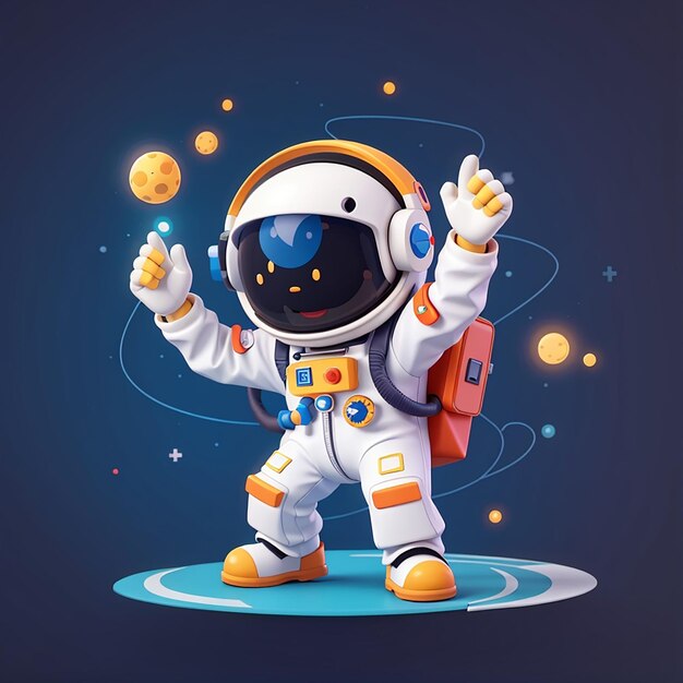 Foto astronauta lindo tocando el controlador de juego icono vectorial de dibujos animados ilustración tecnología icono de recreación concepto aislado estilo de dibujus animados de vector plano premium