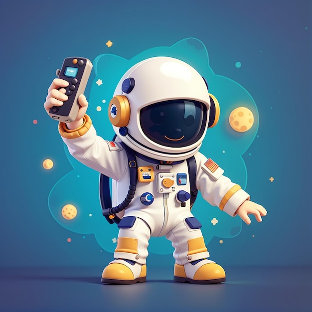 Foto astronauta lindo tocando el controlador de juego icono vectorial de dibujos animados ilustración tecnología icono de recreación concepto aislado estilo de dibujus animados de vector plano premium