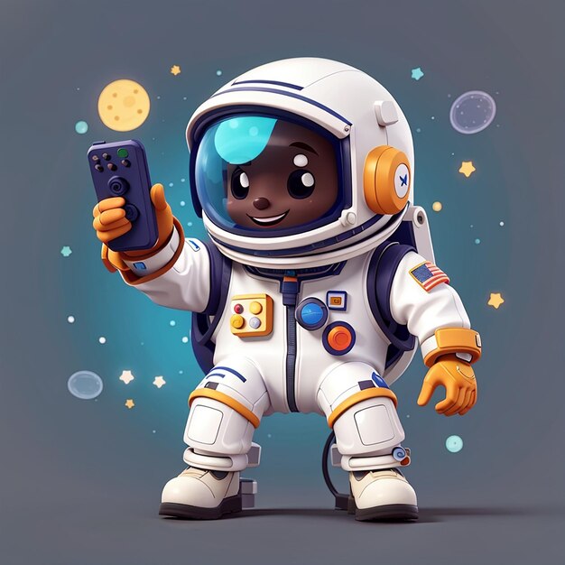 Foto astronauta lindo tocando el controlador de juego icono vectorial de dibujos animados ilustración tecnología icono de recreación concepto aislado estilo de dibujus animados de vector plano premium