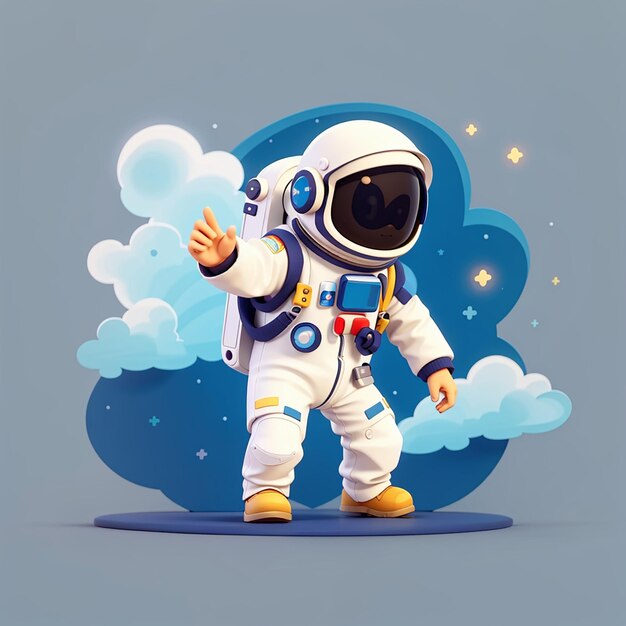 Astronauta lindo tocando en la nube dibujos animados icono vectorial ilustración ciencia tecnología aislado plano