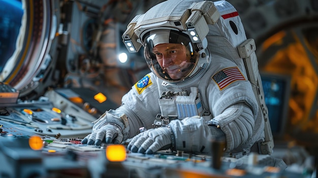 Astronauta llevando a cabo experimentos científicos en una estación espacial