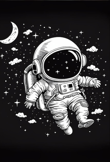 Un astronauta con una luna y estrellas.