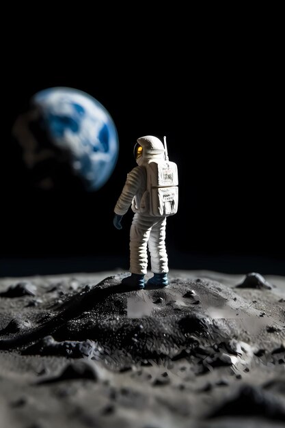 Un astronauta en la luna con la Tierra en el fondo