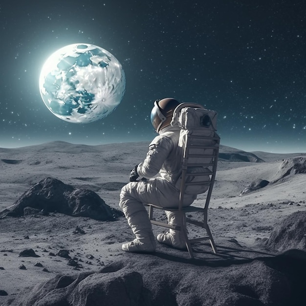 un astronauta en la luna con la Tierra en el fondo.