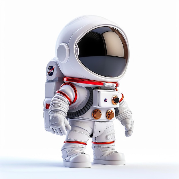 Astronauta con maleta Ilustración 3D de traje espacial con figura masculina sosteniendo un maletín grande aislado en fondo blanco de estudio