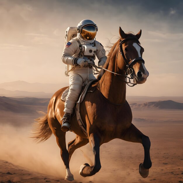 Foto un astronauta montando un caballo