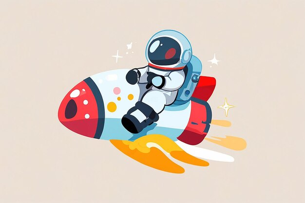 Astronauta montando un cohete Ilustración de icono vectorial de dibujos animados