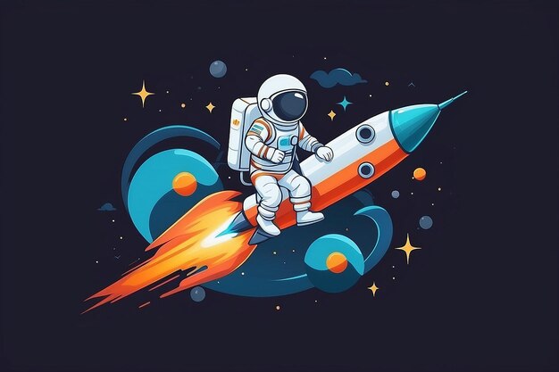 Astronauta montando um foguete Ilustração de ícone vetorial de desenho animado