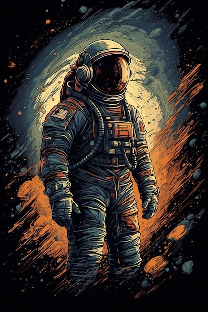 Astronauta na ilustração do espaço em estilo abstrato Geração AI