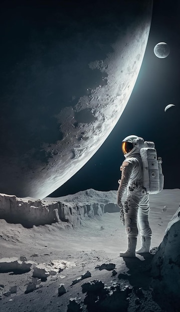 Astronauta na lua com a lua ao fundo