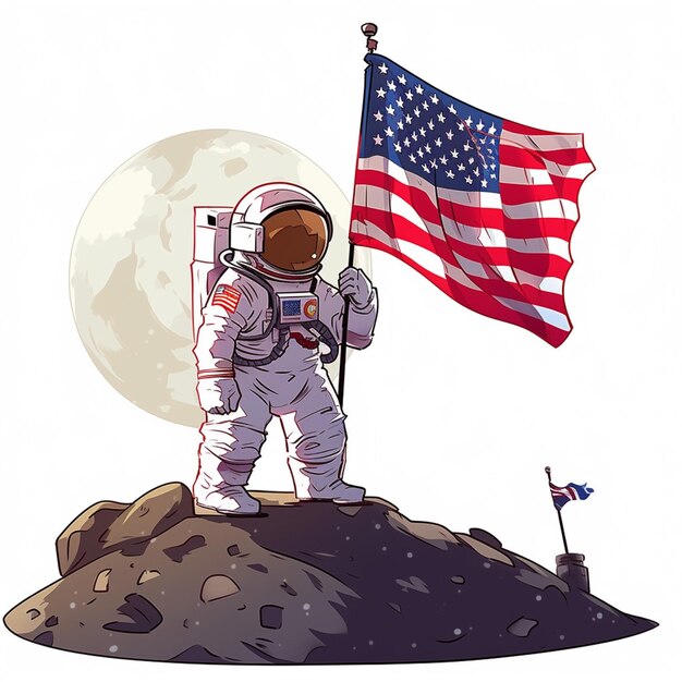 Foto astronauta na lua com bandeira americana e mastro generativo ai