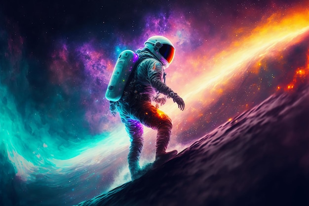 Un astronauta navegando por la nebulosa