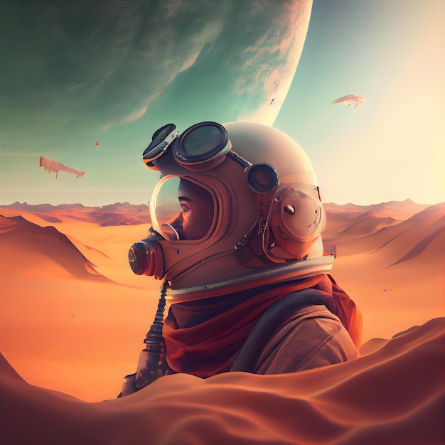 Astronauta no deserto 3d render estilo Vintage