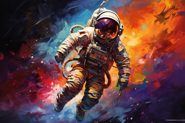 Astronauta no espaço aberto mídia mista colorida