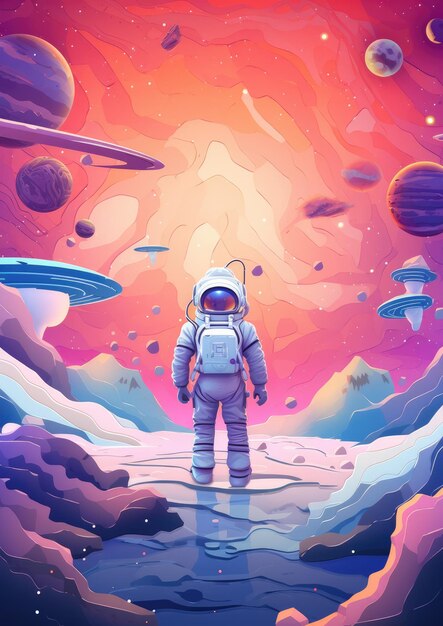 Astronauta no espaço com fundo do universo em cores pastéis Generative Ai