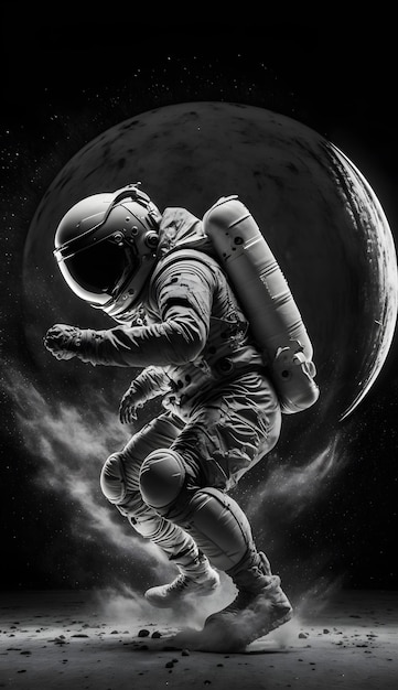 Foto astronauta no espaço preto e branco