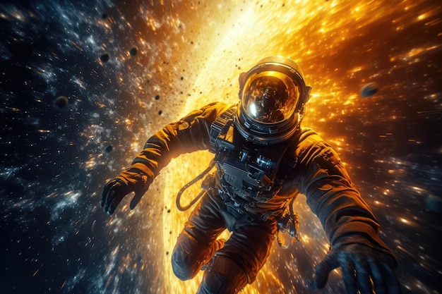 Astronauta no espaço profundo explorando outros mundos