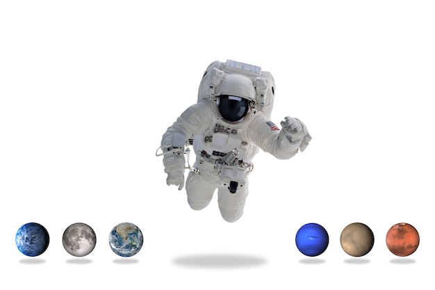 Astronauta no espaço sideral com planetas