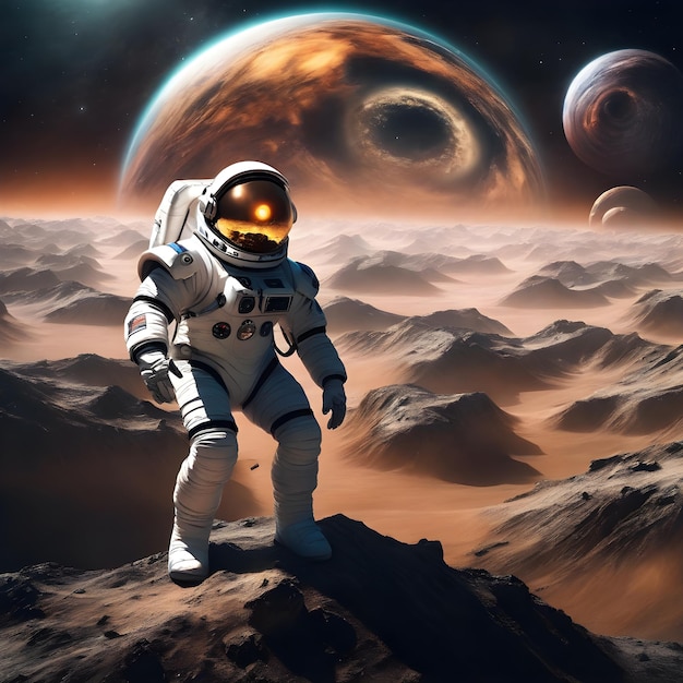 Astronauta no espaço sideral Ficção científica 3D renderização ai generative