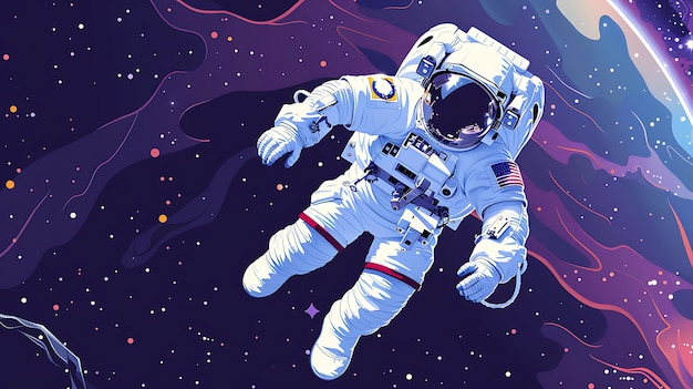 Astronauta num fato espacial a flutuar na vastidão do espaço