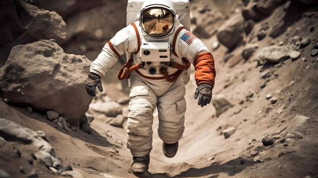 Astronauta o astronauta corriendo en Marte