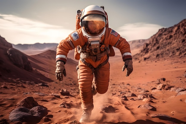 Astronauta o astronauta corriendo en Marte